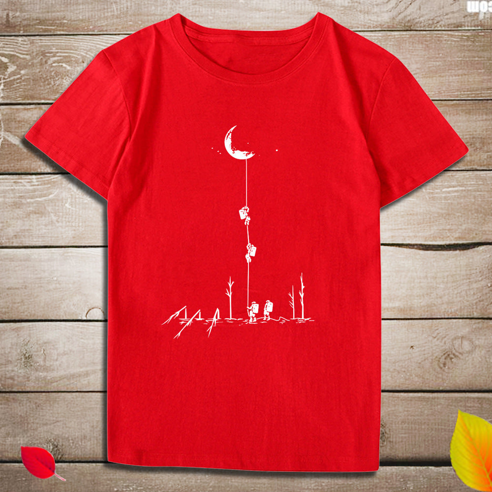 Top print moon wood fun T-shirt