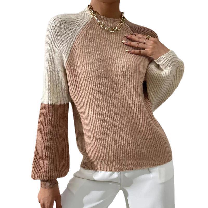 Autumn And Winter New Women's Clothing Versatile Contrast Color Loose Sweater