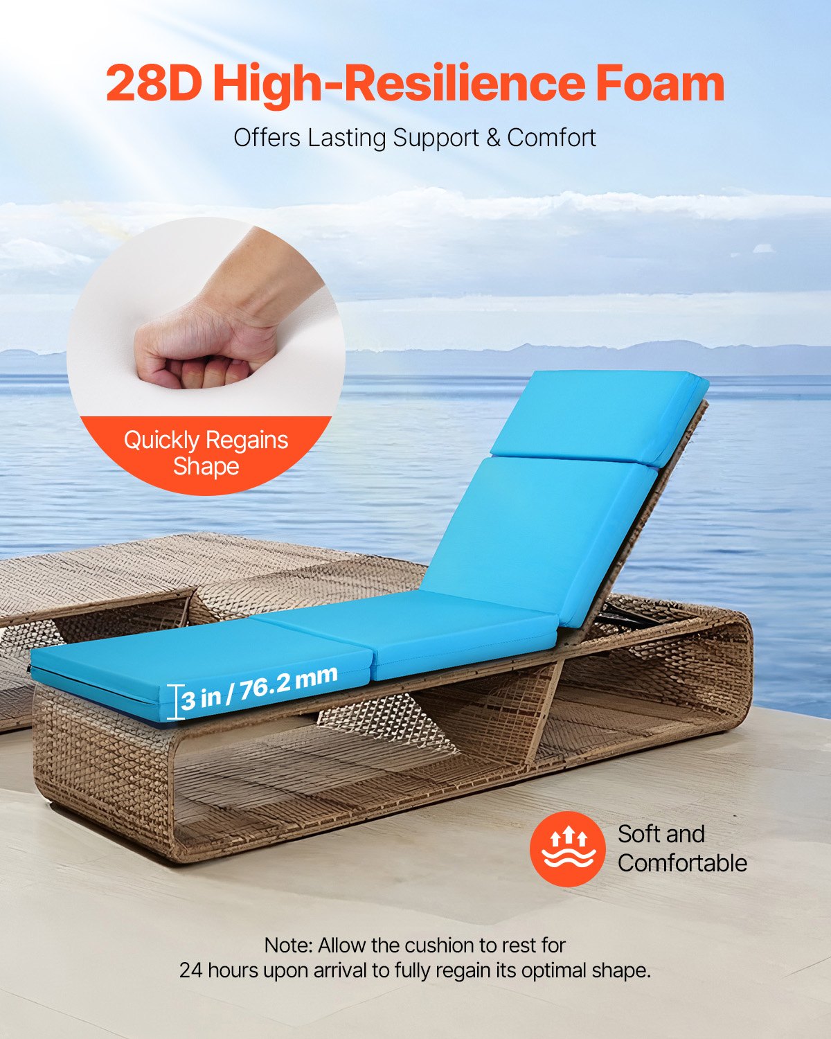 Set Of 2 Outdoor Chaise Lounge Chair Cushions 72 X 21 In Waterproof Thick