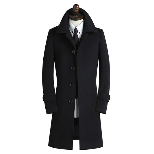 Wool Men's Mid-length Korean Version Slim-fit British Style Business Windbreaker Coat