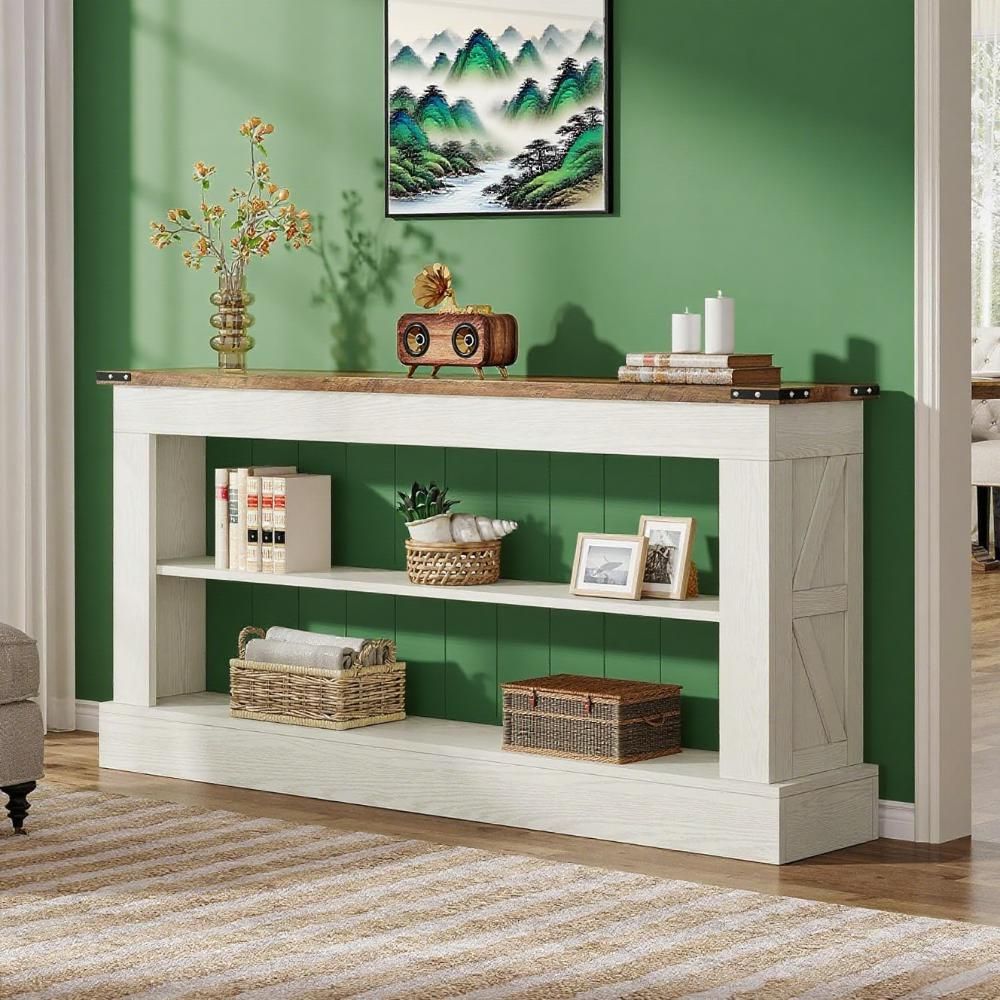 63-Inch Long Console Table For Entryway, Narrow Long Entry Table With Shelves For Foyer, Hallway,