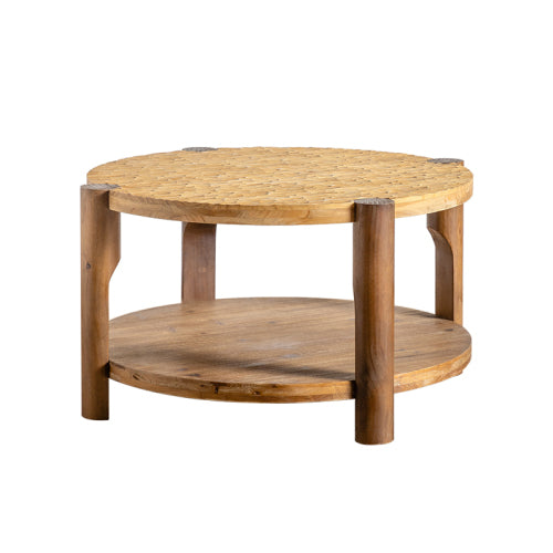 Round Coffee Table With Solid Wood For Living Room, 2-Tier Round Coffee Table With Storage Shelf, Mid Century Modern Coffee Table , Home Small Space, Easy Assembly