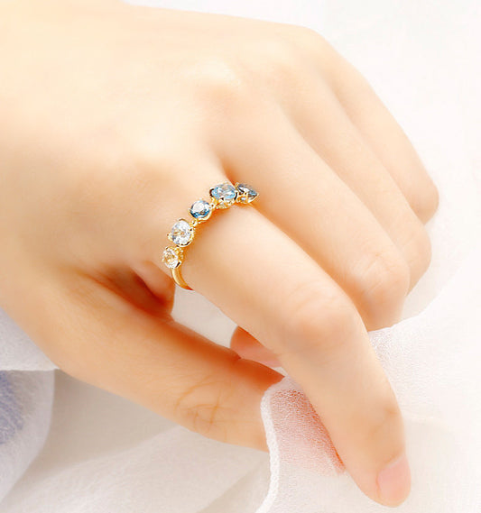 925 Silver Blue Gradual Topaz Ring