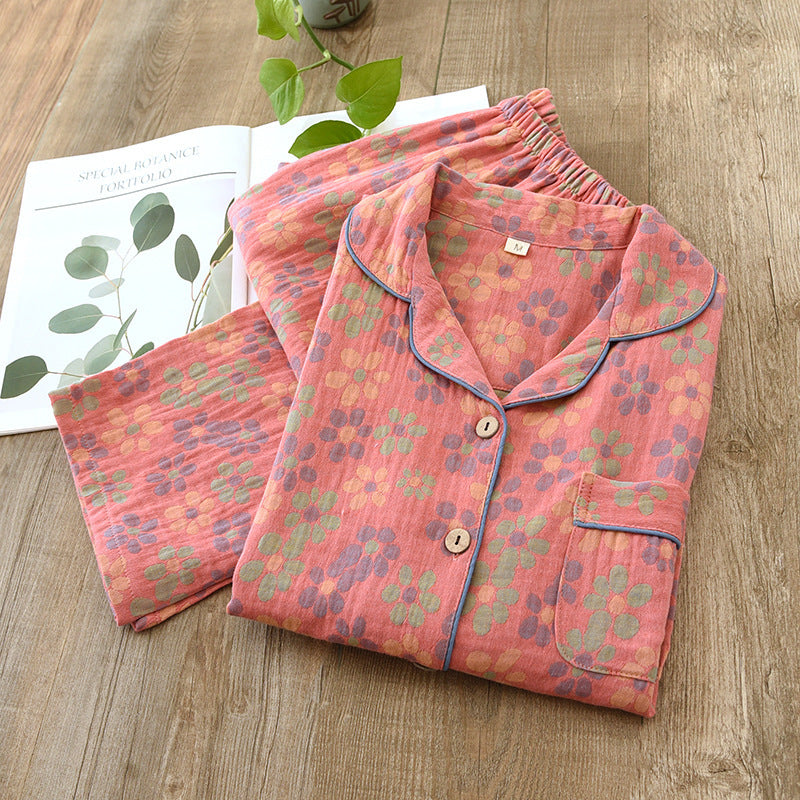 Retro Pajamas Yarn-dyed Cotton Leisure Home Wear Suit