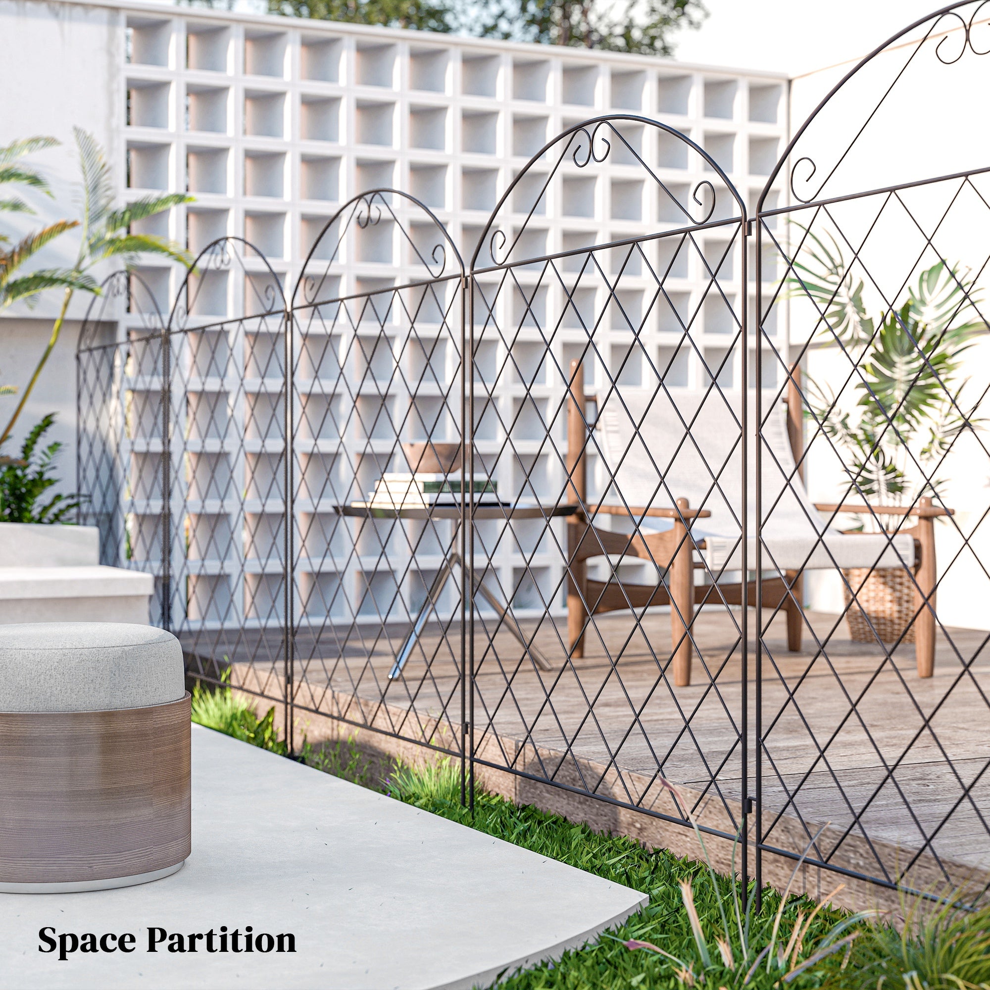 Garden Fence, 4 Pack Steel Fence Panels, 11.5' L x 43" H, Rust-Resistant Decorative Border Flower Edging for Yard, Landscape, Patio, Outdoor Decor, Curved Vines