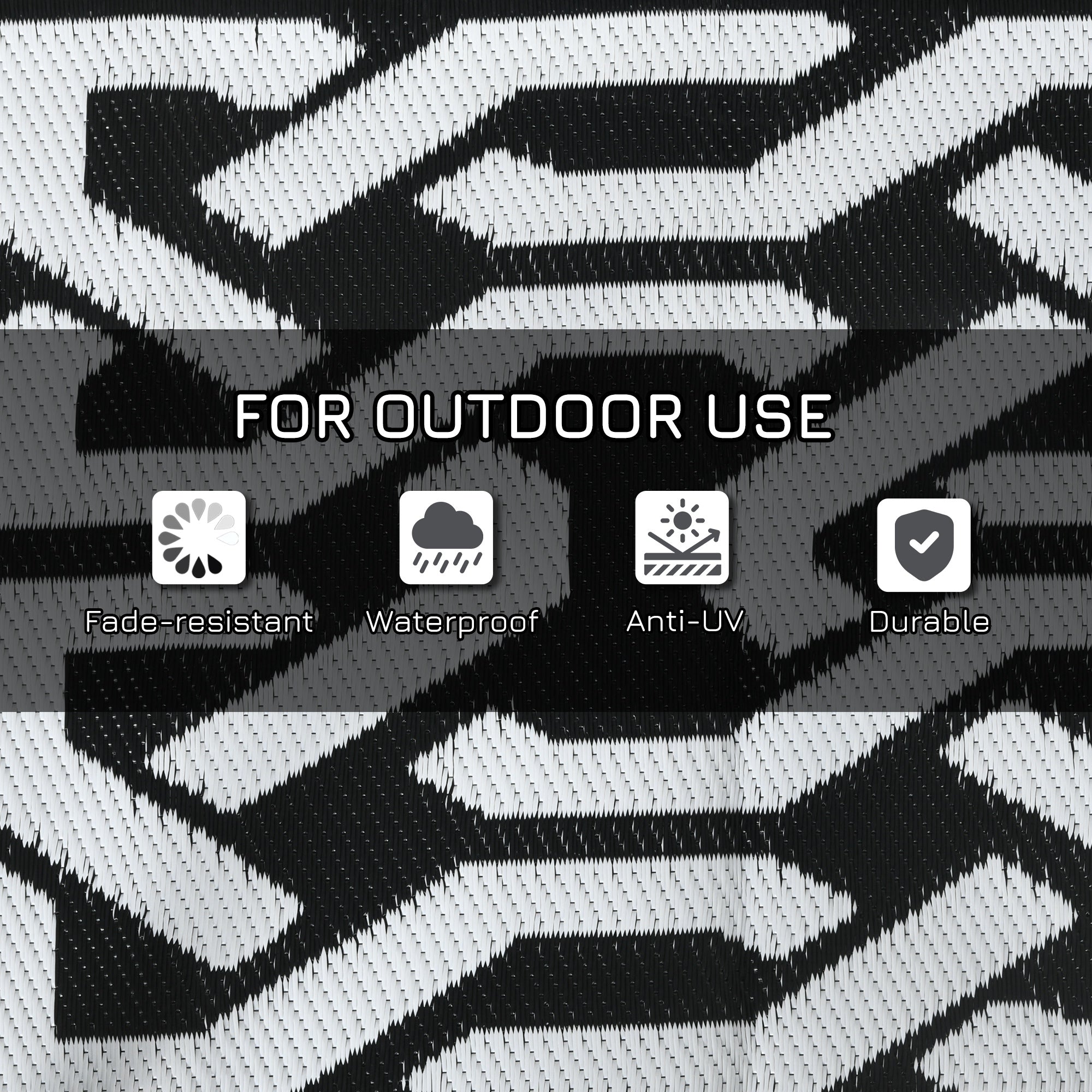 Reversible Outdoor Rug Carpet RV Camping Rugs with Carry Bag, 9' x 18', Black & White Chain