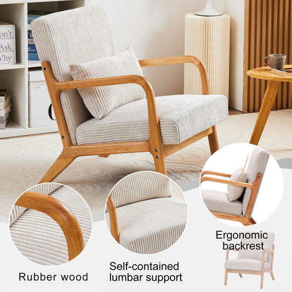 Mid-Century Modern Accent Chair, Arm Chair Living Room Chairs With Pillow Upholstered Reading Chair With Solid Wood Frame & Living Room Bedroom Balcony