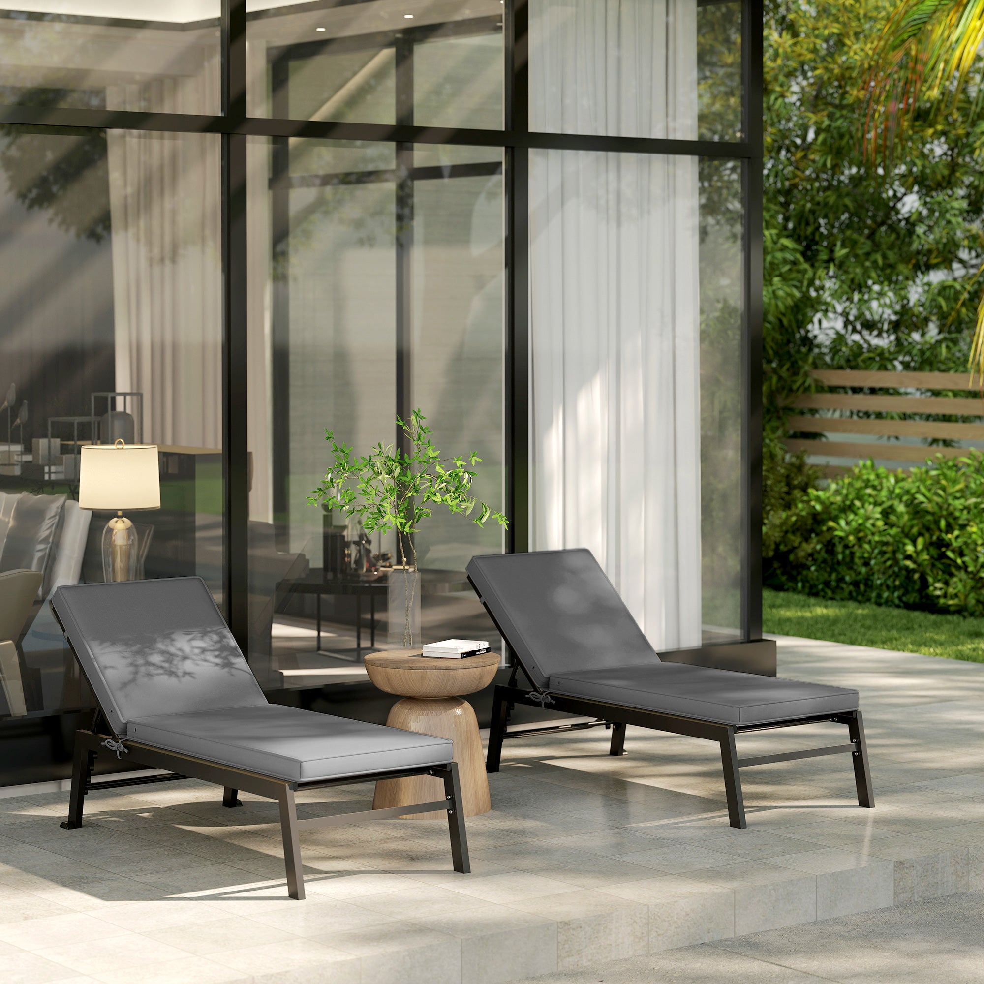 2-Piece Patio Chair Cushions with Backrests, Replacement Cushions for Outdoor Lounge Chair, Gray