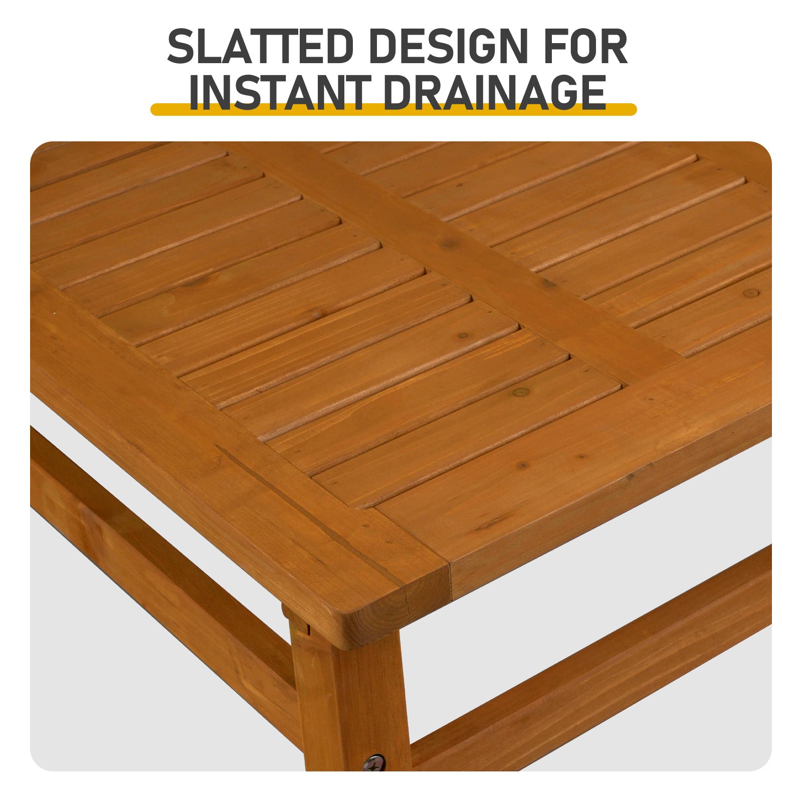Outdoor Wood Coffee Table, 42inch Farmhouse Side Table For Patio, Solid Cedar Wood Accent Table With Slatted Tabletop For Garden Poolside Lawn Living Room, Teak Wood Finish