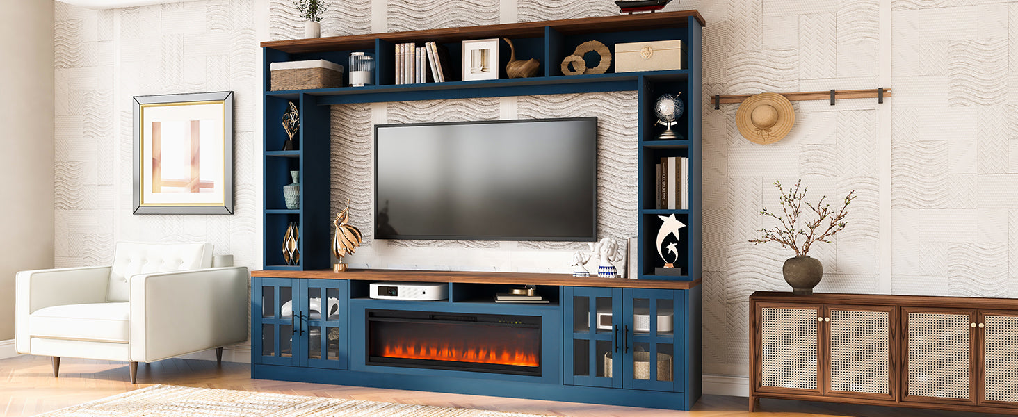 U-Can 95.5 W Wall Unit Entertainment Center With Bookshelves For TVs Up To 80, Modern TV Stand Media Console With Electric Fireplace  Cabinets,  And Adjustable Shelves For Living Room