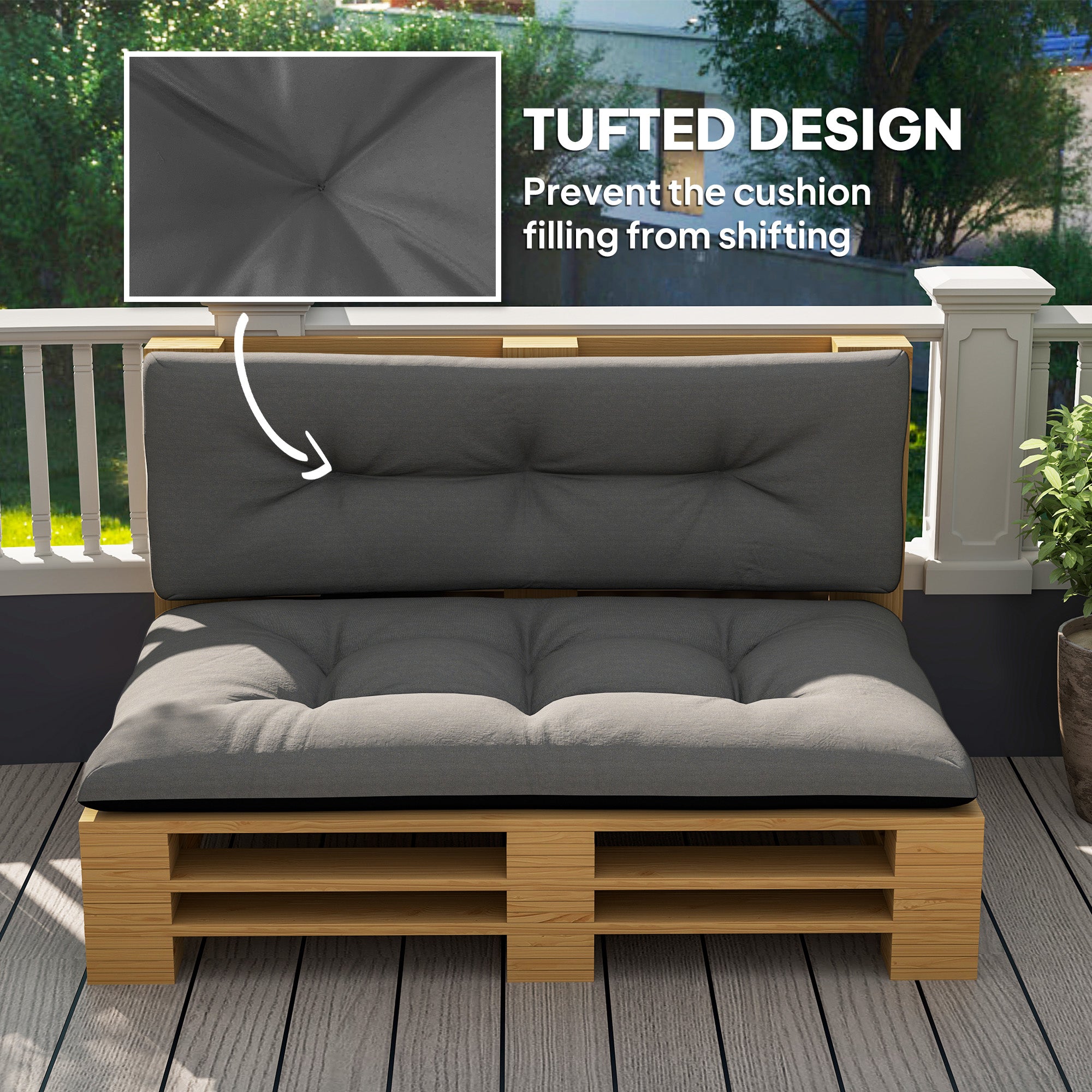2 Seater Pallet Cushions Outdoor 3.9" Thick Replacement Cushions - Tufted Design for Garden, Patio, Black