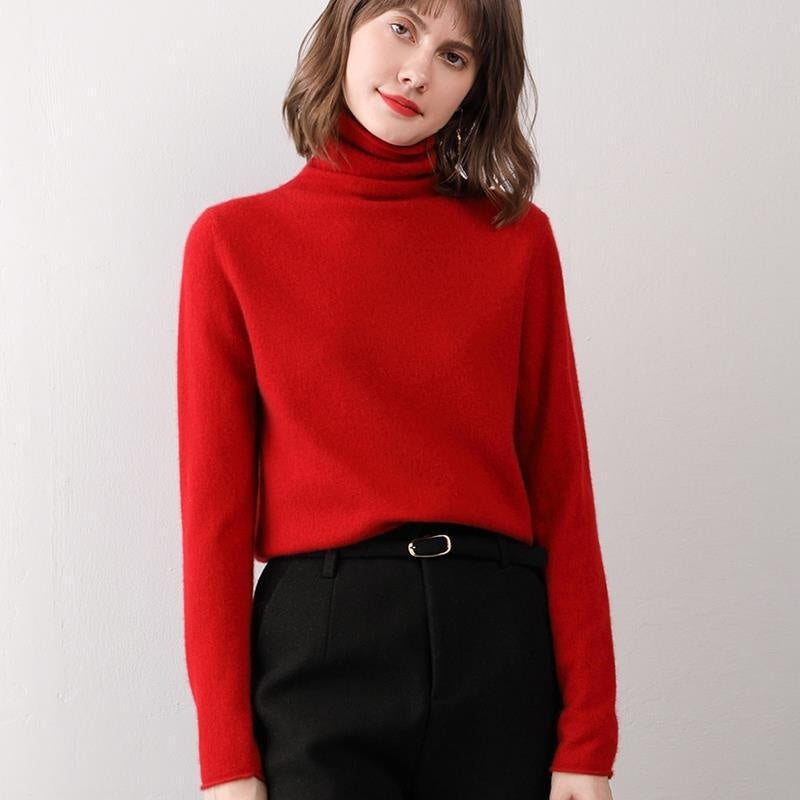 Turtleneck Western Style Inner Wear Thin Knitted Cashmere Sweater