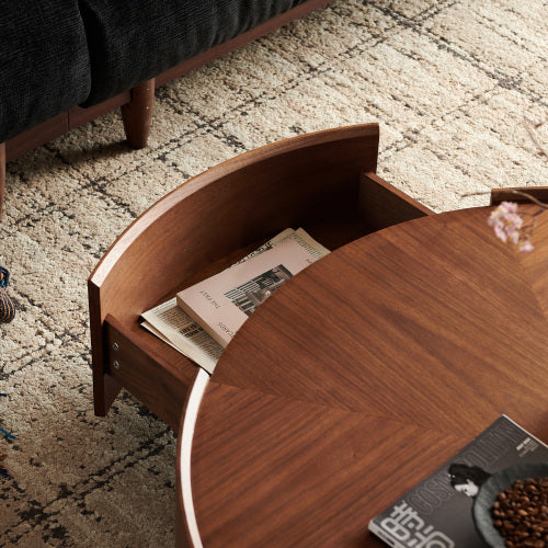 39.3-inch Coffee Tables, Circular Walnut Design, Suitable For Living Rooms, Walnut Material, Suitable For Bedrooms, Living Rooms, And Offices