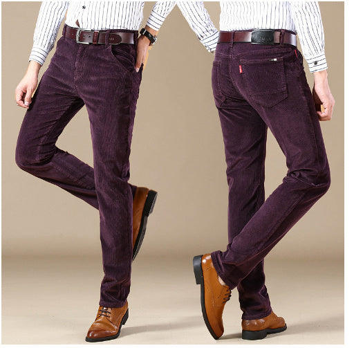 Explosive Style Straight Slim Stretch Casual Trousers Middle-Aged Plus Size Pants Business Wild Men's Corduroy Pants Trend