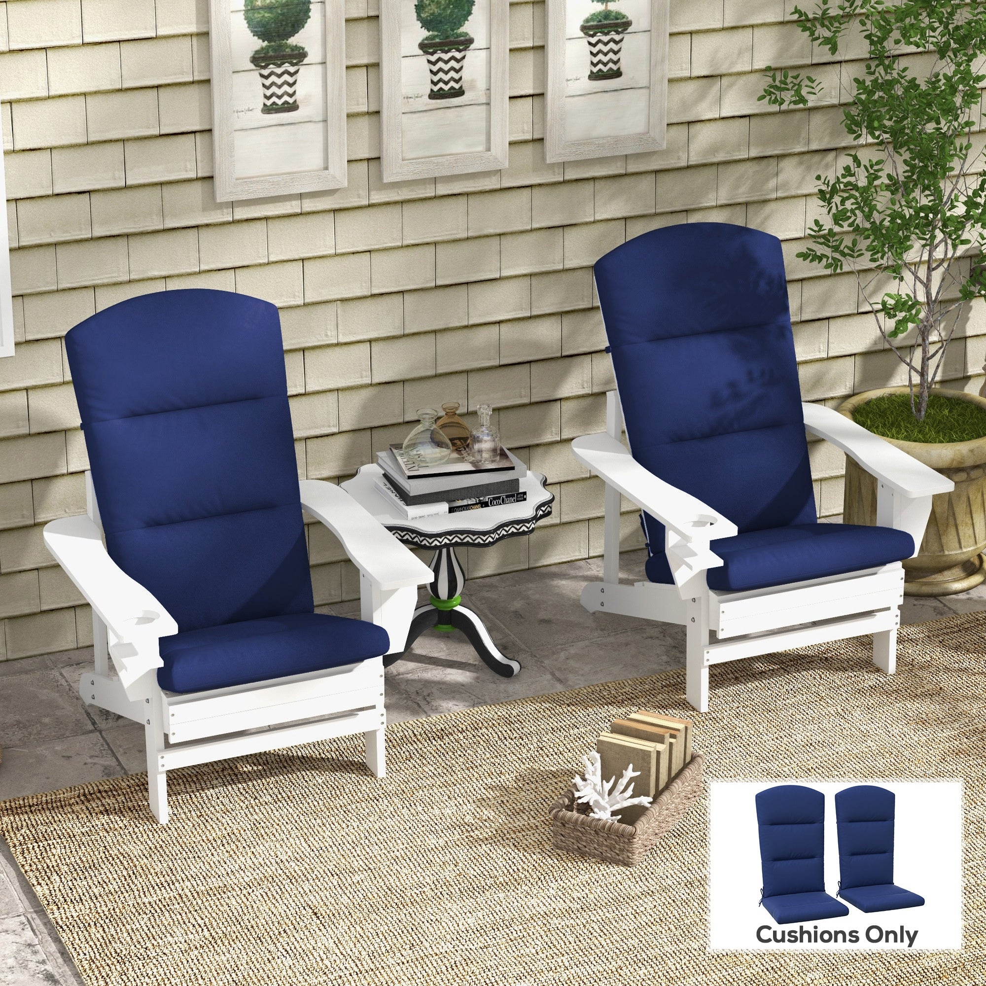 Outdoor Chair Cushions For Adirondack Chair, Replacement Cushions With Ties, Seat & Back Cushion, Blue