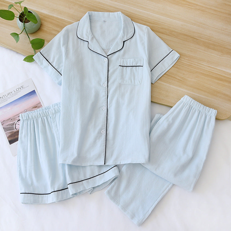 Three-piece Cotton Gauze Pajamas For Women