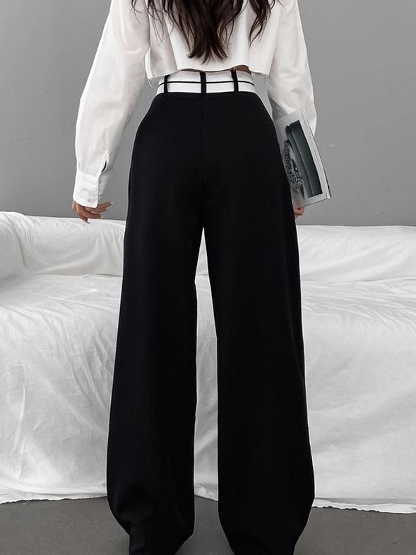 Spring And Summer European And American Commuters' Contrast Color Casual Draping Mop Wide-leg Trousers Design Sense