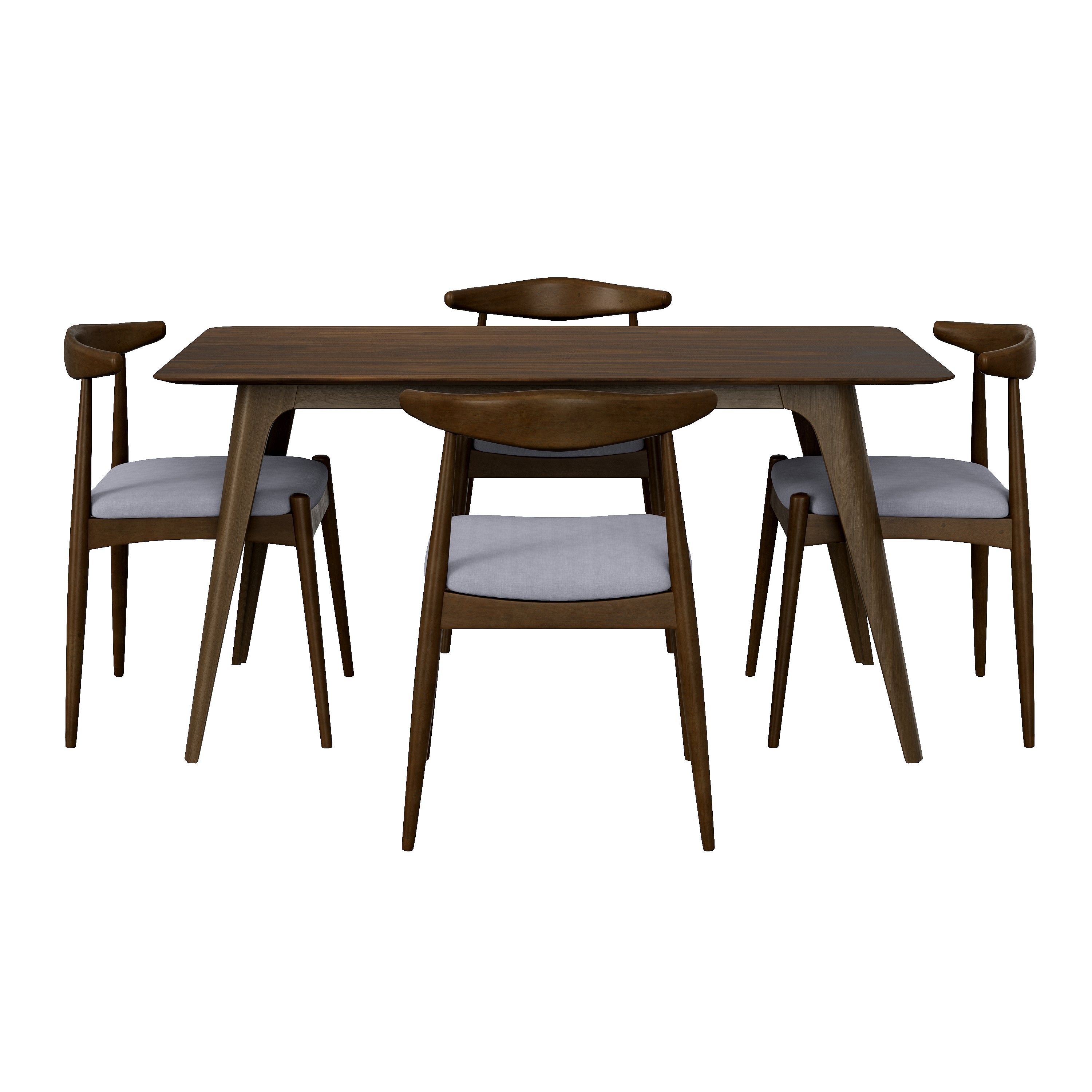 5-Piece Dining Set 1 Table 4 Chairs, Rubberwood Frame, Faux Wood Tabletop, Retro - Elegant For Kitchen & Family Dining, Walnut-Light Gray