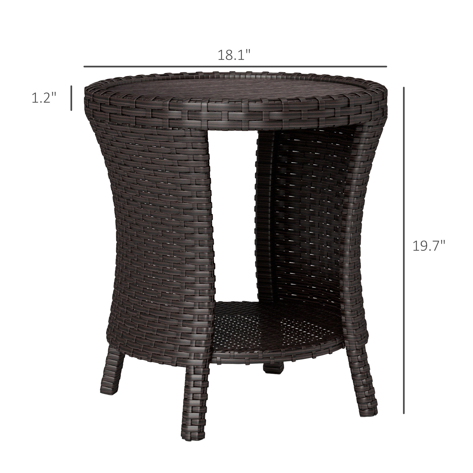 18" Wicker Outdoor Coffee Table, PE Rattan Patio Side Table with 2-Tier Storage, Composite Wood Top, Mixed Brown