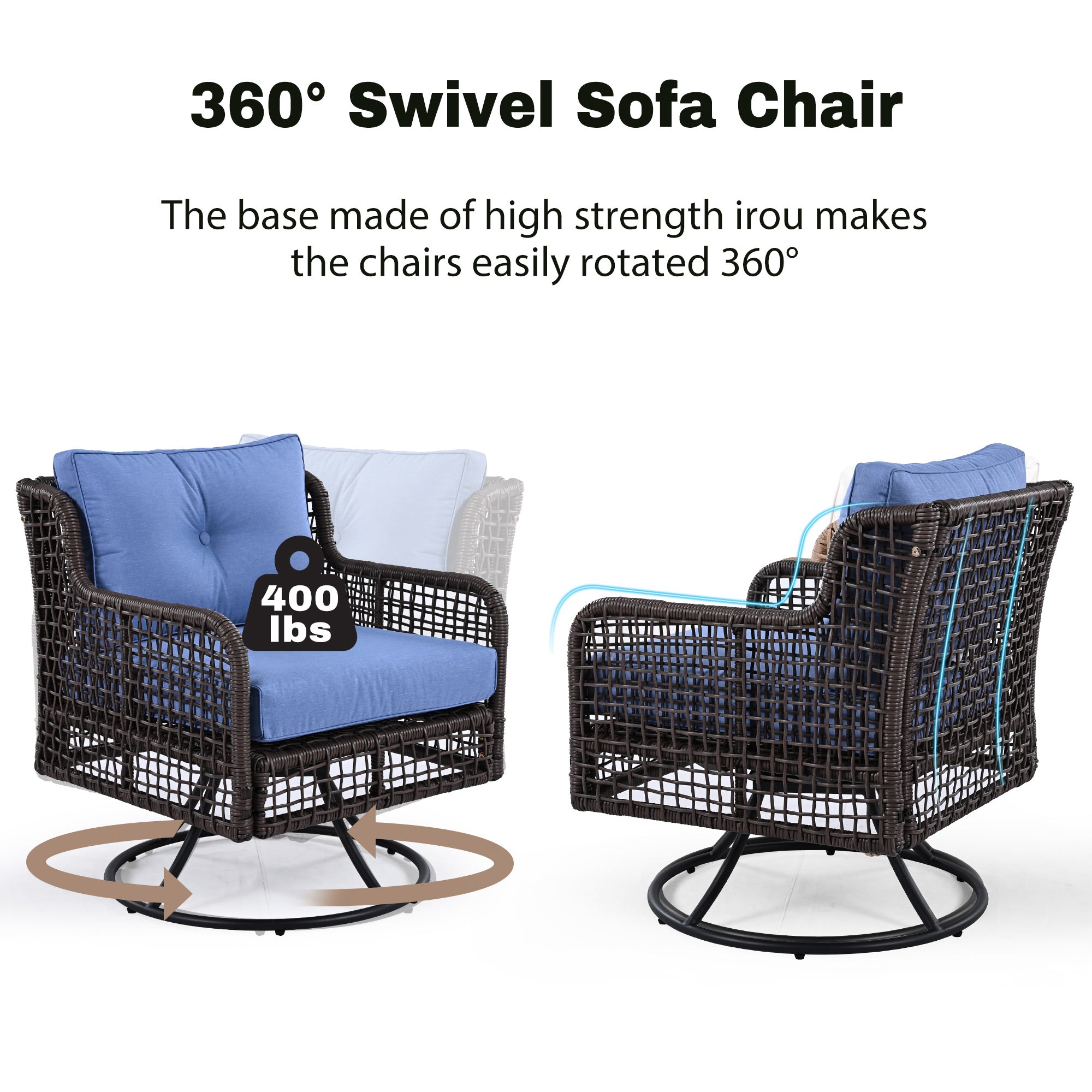 GO 4 Pieces Patio Furniture Set With Swivel Chairs, Outdoor Wicker Sofas For 5-person, Sectional Rattan Outdoor Conversation Set For Poolside  Deck, Blue