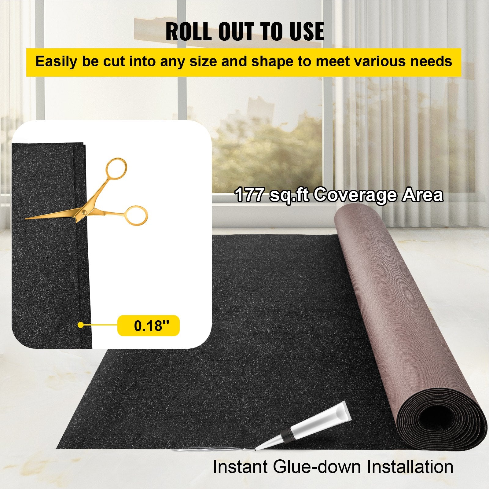 Boat Carpet, 6 Ft X 29.5 Ft Marine Carpet For Boats, Waterproof Black Indoor Outdoor Carpet With Marine Backing Anti-Slide Marine Grade Boat Carpet Cuttable Easy To Clean Patio Rugs Deck Rug