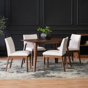 5-Piece Dining Table Set With One Solid Wood Frame Table And 4 Upholstered Chairs For Dining Room, Walnut-Light Beige