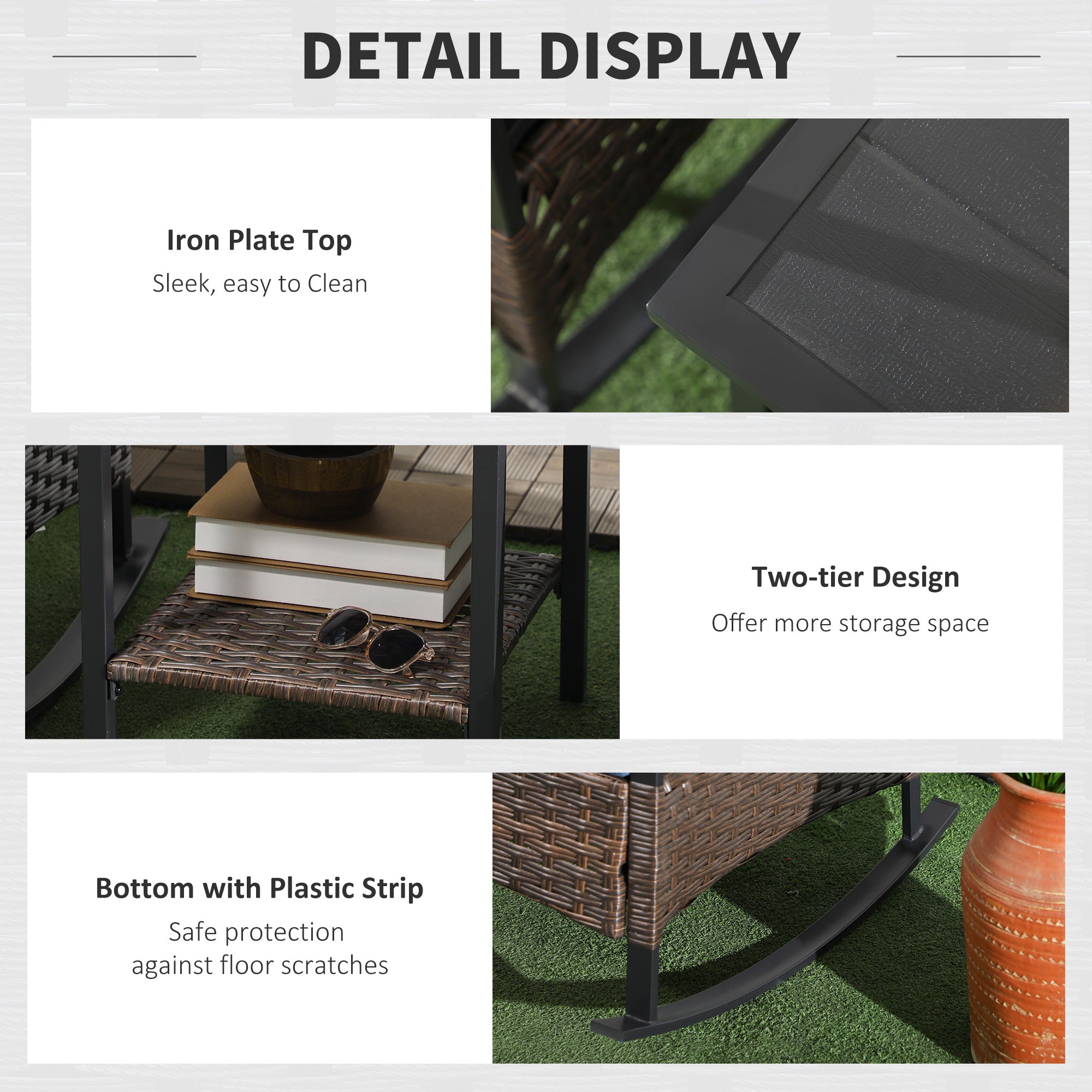 3 Piece Rocking Patio Wicker Set, Outdoor Rocking Chairs, Patio Coffee Set for Garden, Family Use, Dark Blue