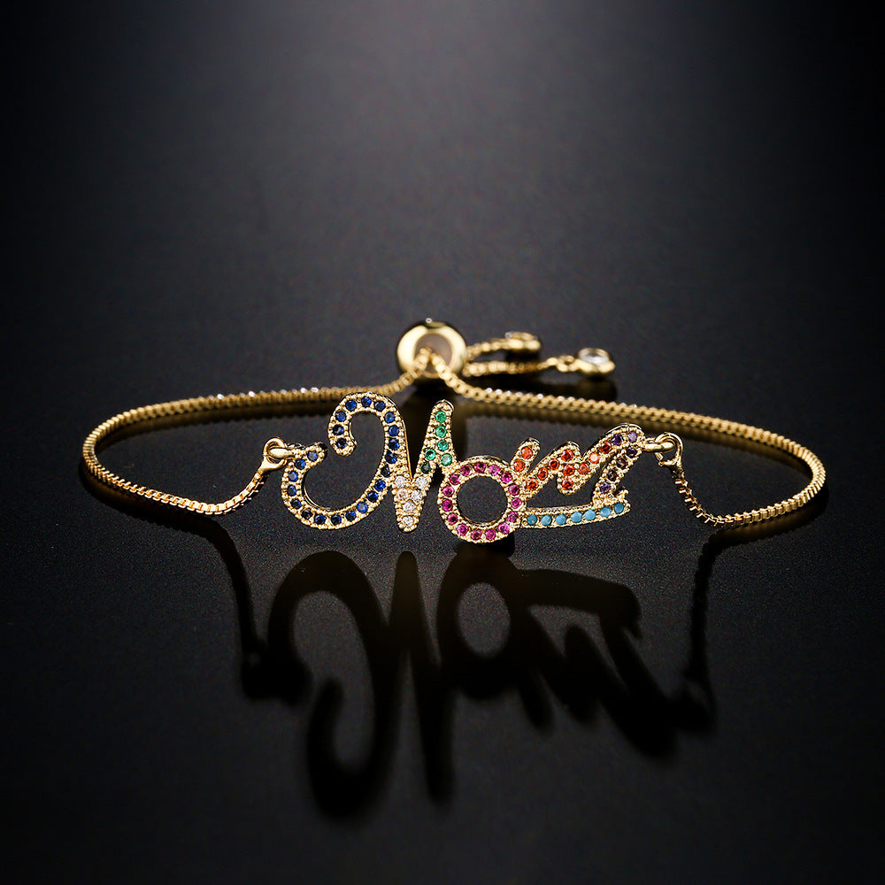 Gold Bracelet Personalized Color Zirconium MOM Jewelry Gift