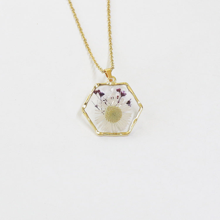 Polygon Preserved Flower Dried Flower Necklace