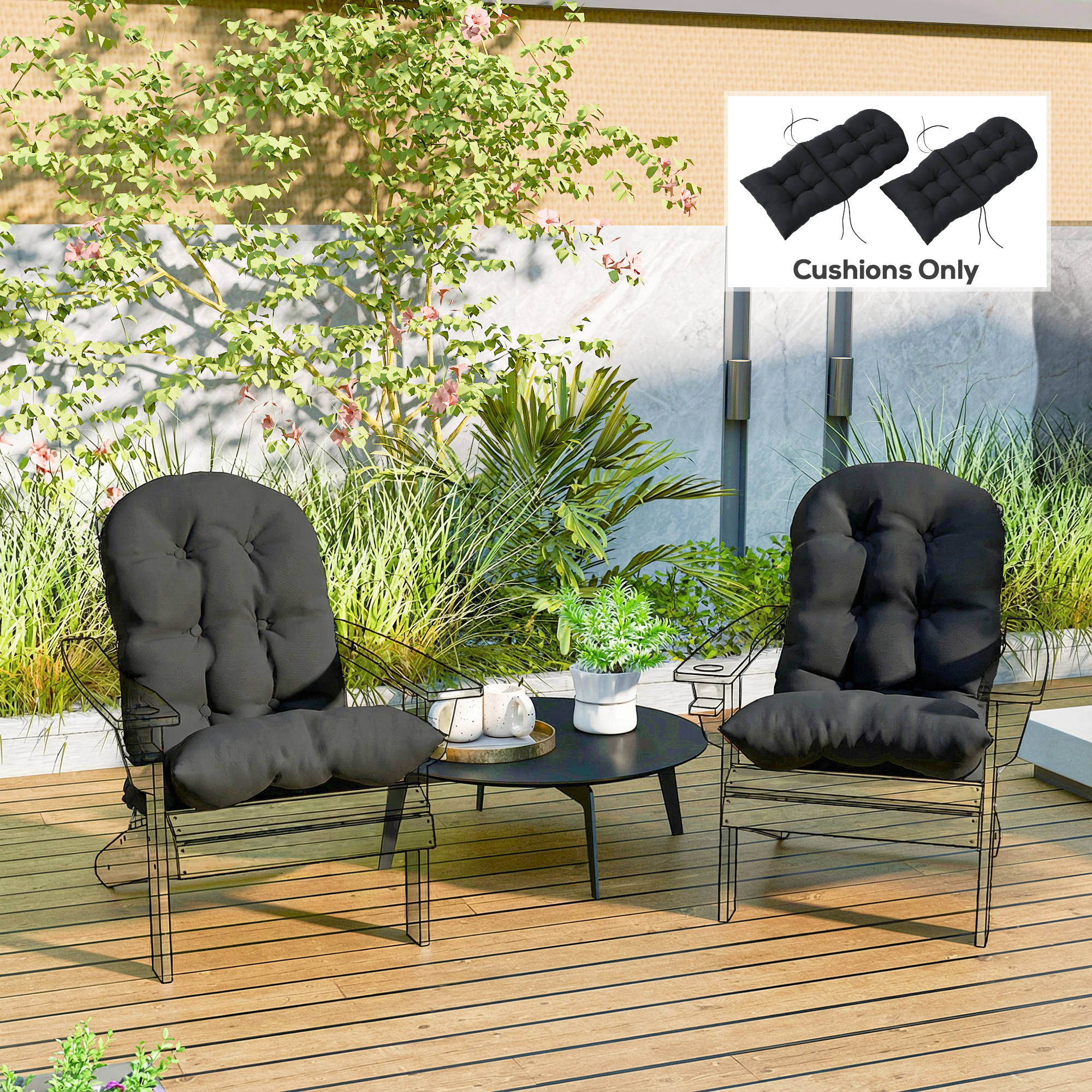 Outdoor Adirondack Chair Cushions Set of 2, Tufted High Back Patio Chair Cushions, Black