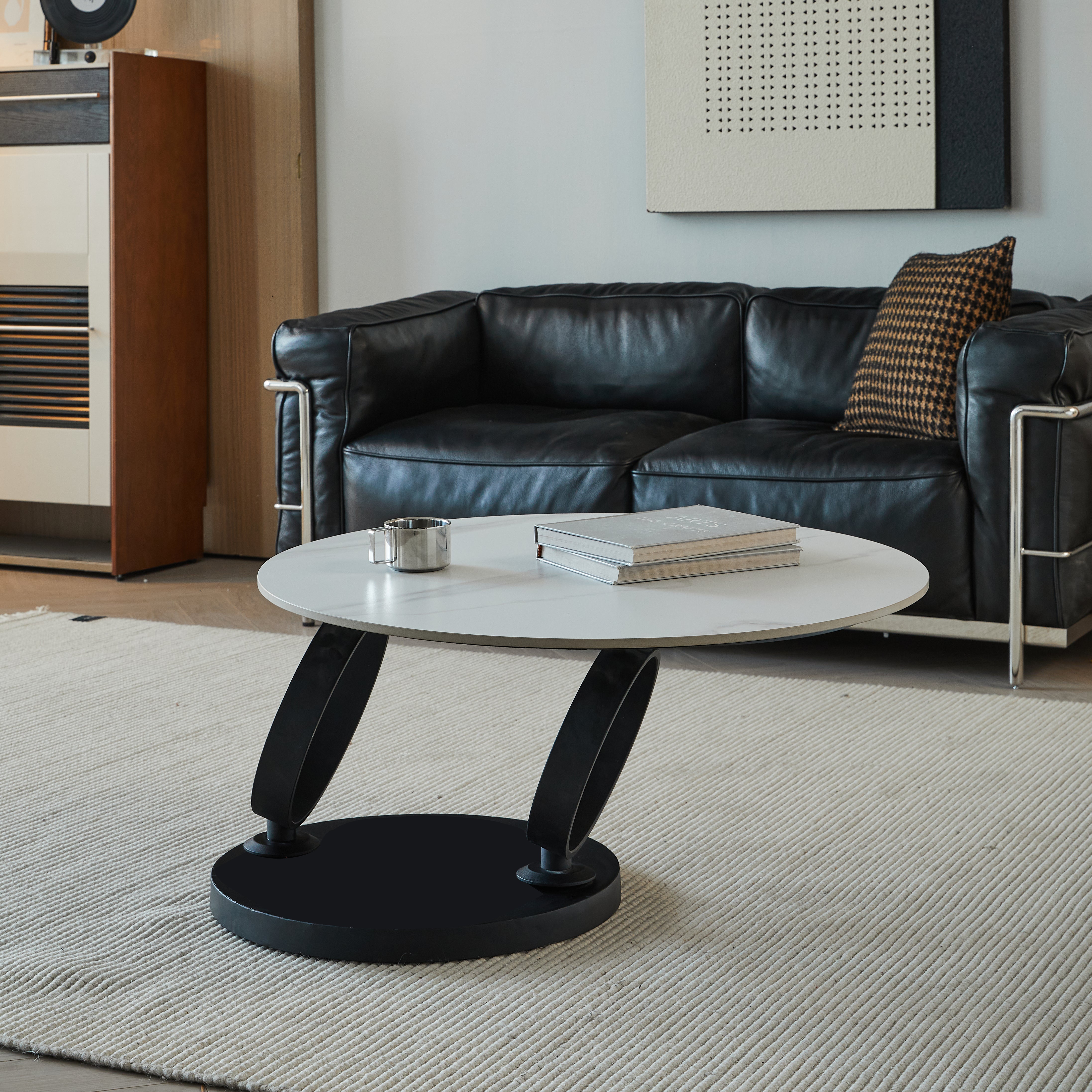 Round Nested Coffee Tables  White & Black Faux Marble Top With Sturdy Black Metal Frame, Space-Saving Living Room Coffee Table Set For Sofa Side, Apartment  Home Decor