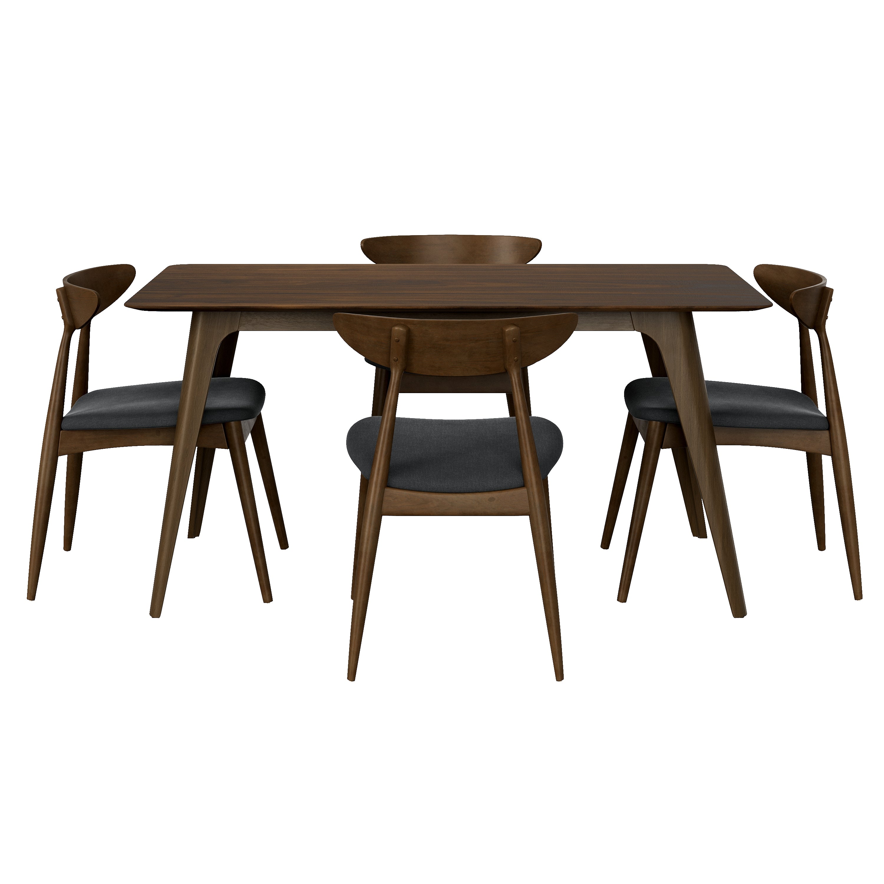 5-Piece Dining Table Set, 1 Table 4 Chairs, Rubberwood Frame, Ergonomic Backrest, Soft Cushioned Chairs, Walnut-Charcoal