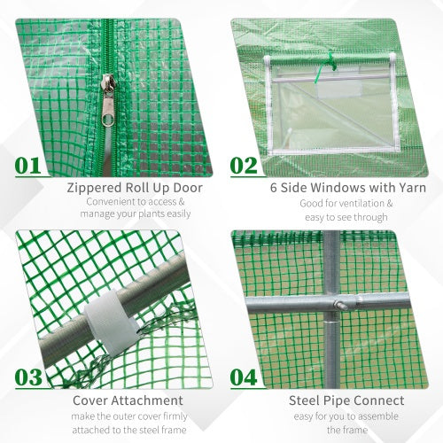 Outsunny 15X 6 X 7 Walk-in Tunnel Greenhouse Garden Plant Growing House With Door And Ventilation Window, Green