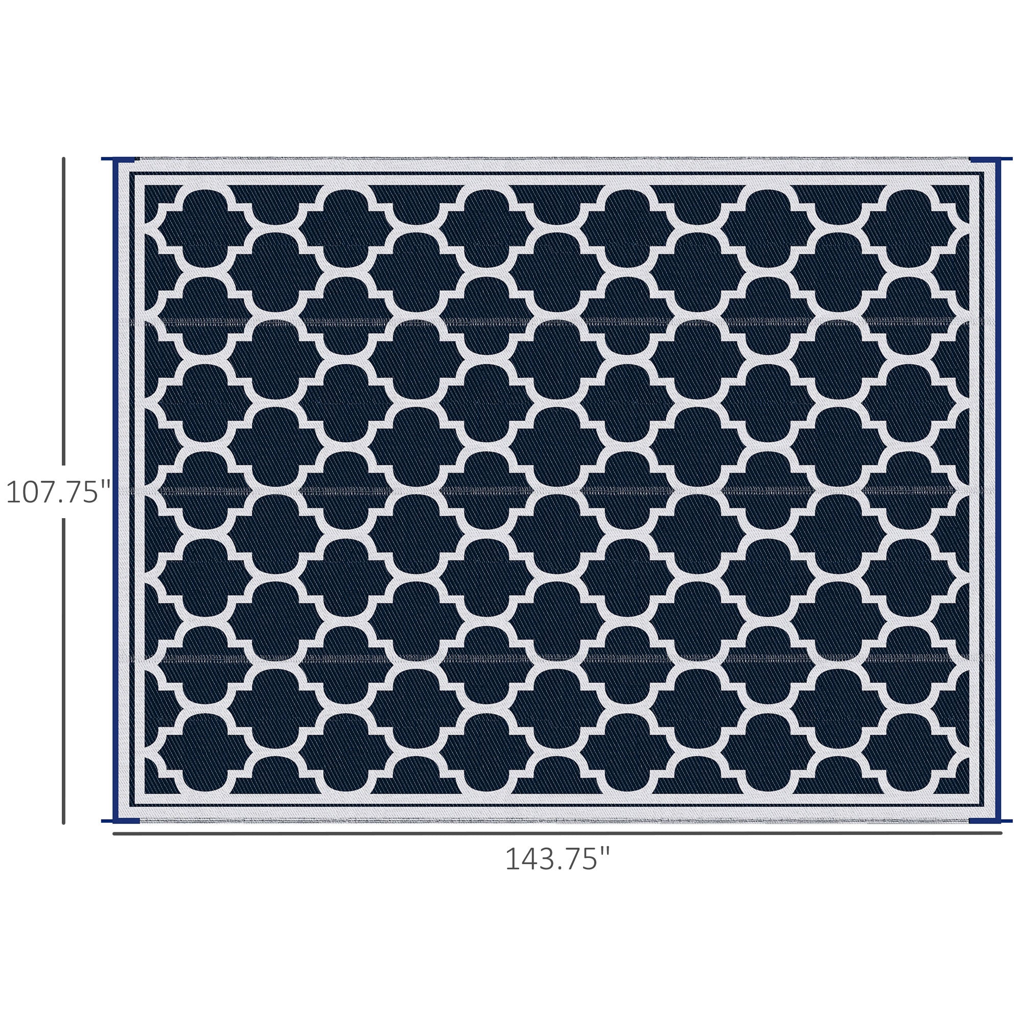 Reversible Outdoor Rug, 9' x 12' Waterproof Plastic Straw Floor Mat, Portable RV Camping Carpet, Large Floor Mat for Backyard, Deck, Picnic, Beach, Blue & White