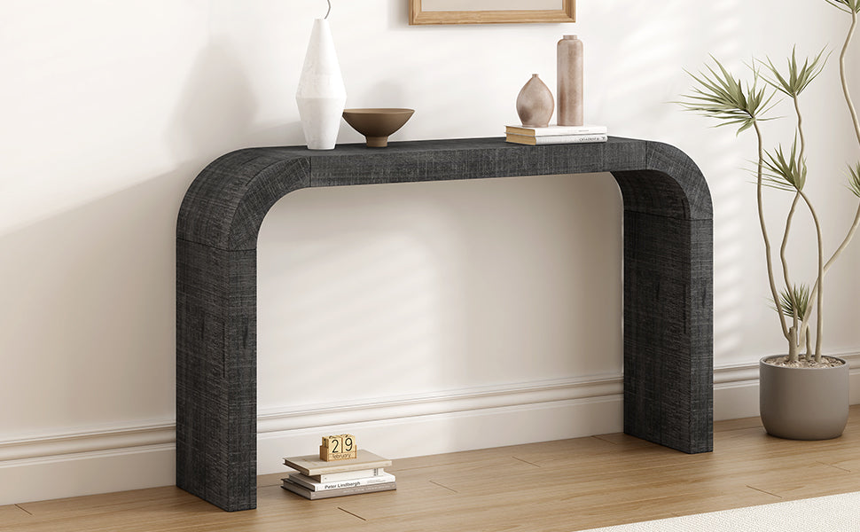 52  Wood Console Table With Curved Edge, Natural Texture, Perfect For Entryways And Living Rooms