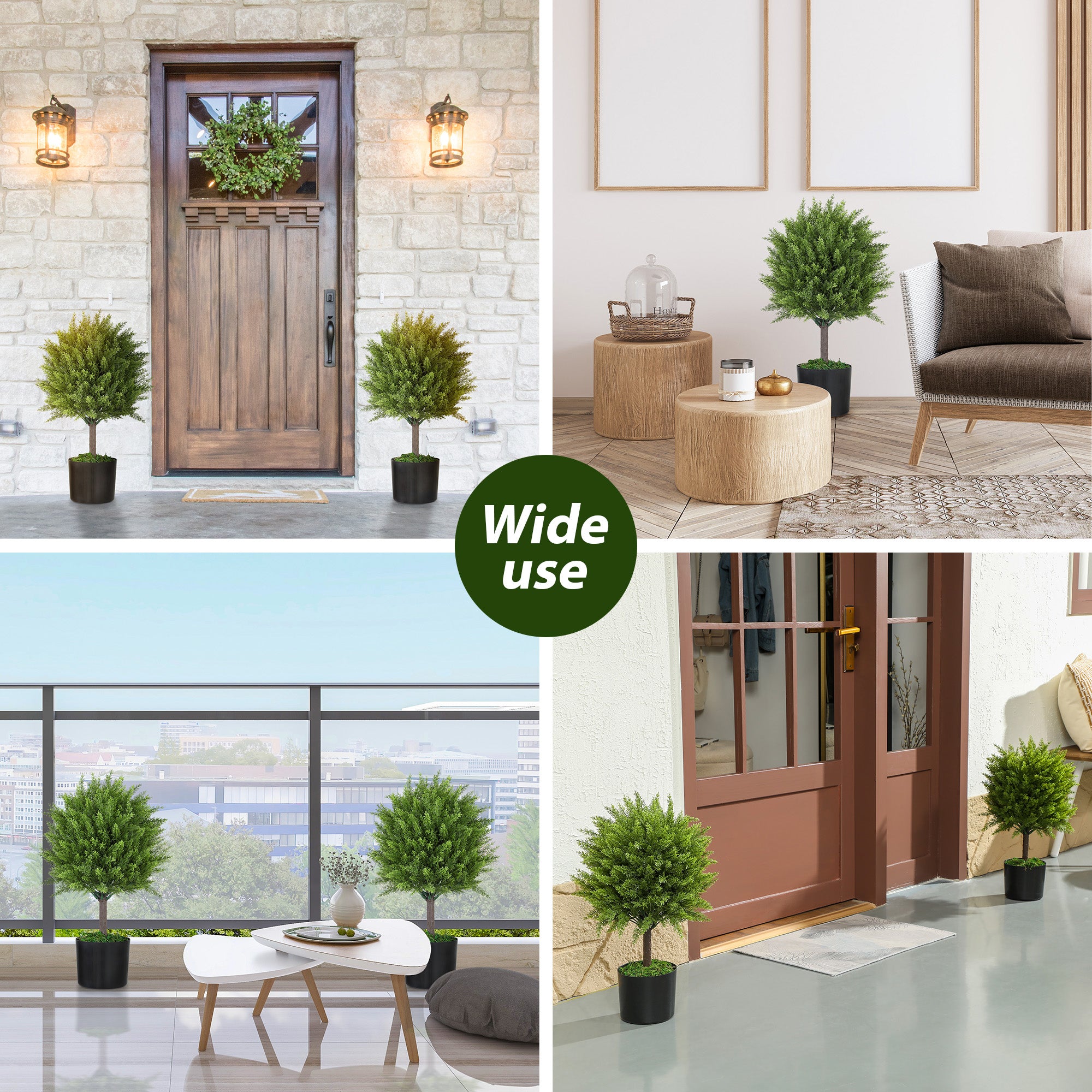 Set of 2 Decorative Artificial Plants, Cedar Topiary Trees in Pots, Fake Plants for Home Indoor outdoor Decor
