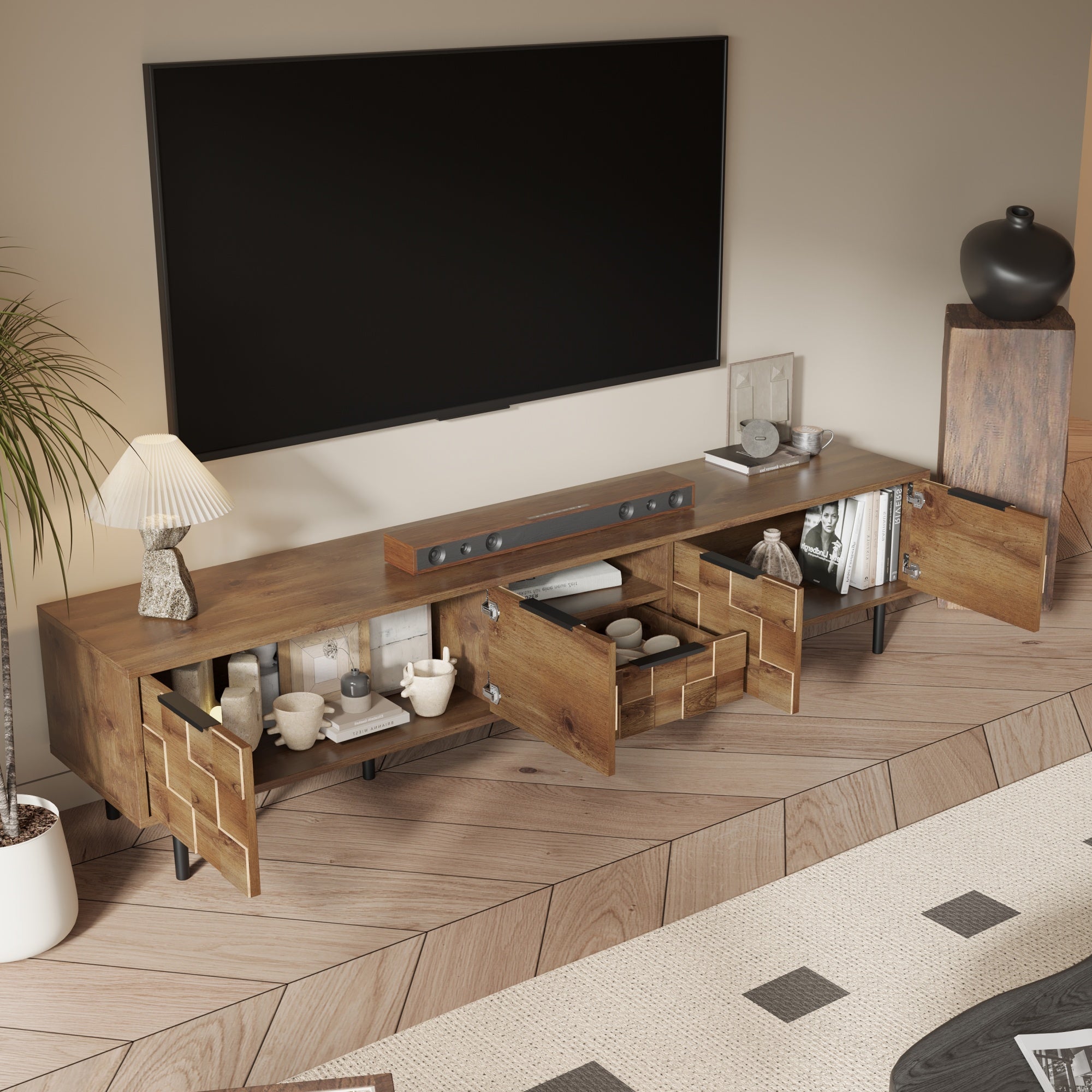 78 TV Stand For 85 75 65 Inch TV, TV Consoles For Living Room, Entertainment Center Wood TV Media With Storage