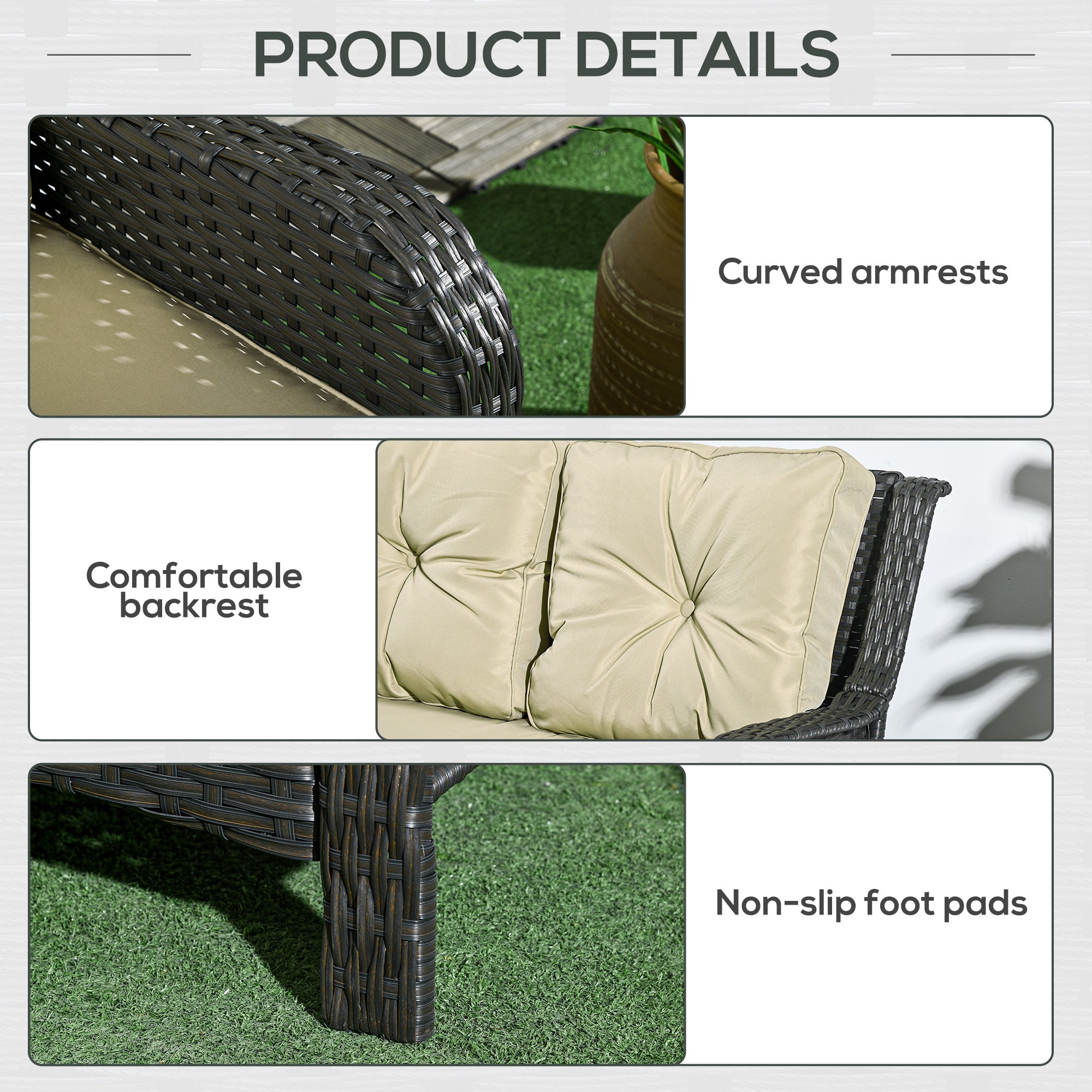 2-Seater Outdoor Sofa w/ 4" Thick Cushions, Outdoor Couch, Beige