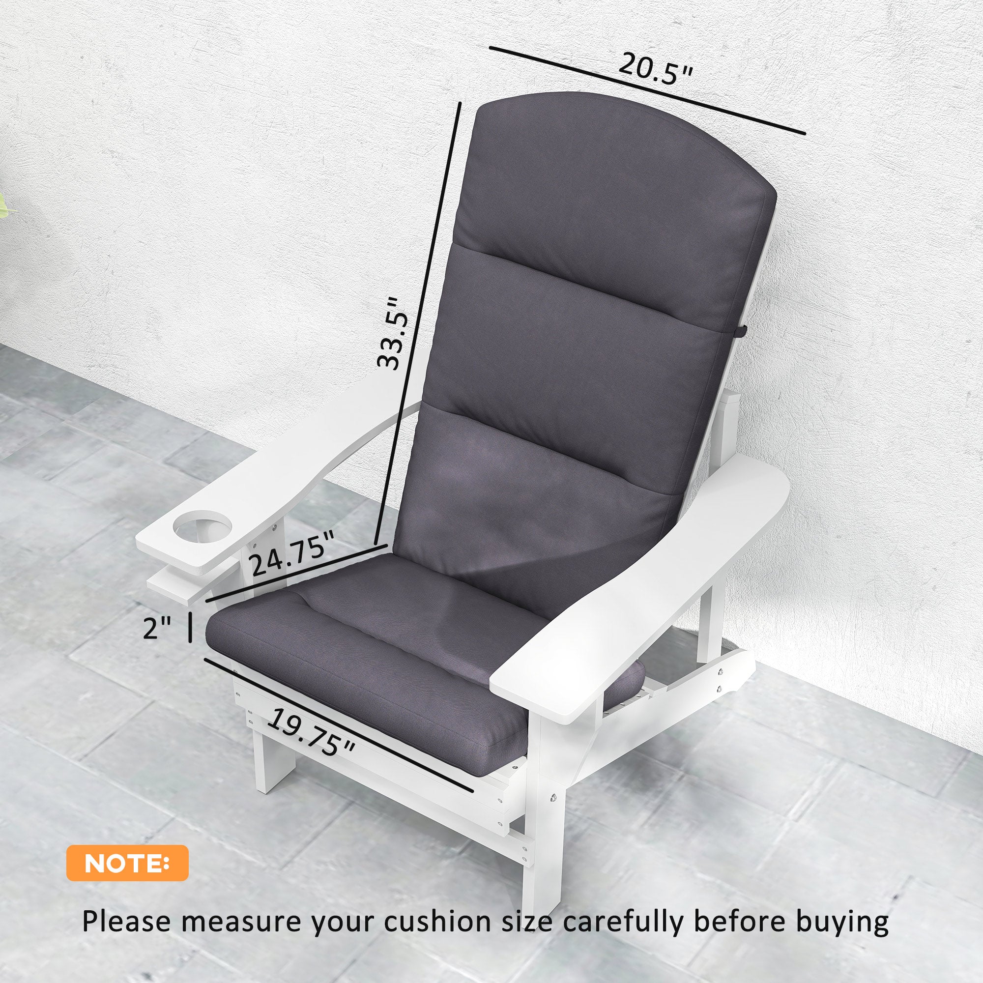 Outdoor Chair Cushions For Adirondack Chair, Replacement Cushions With Ties, Seat & Back Cushion, Gray