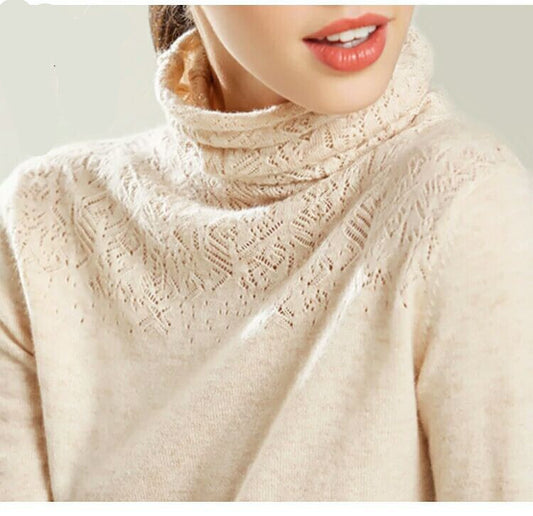 Hollow Pile Neck Turtleneck Loose Sweater