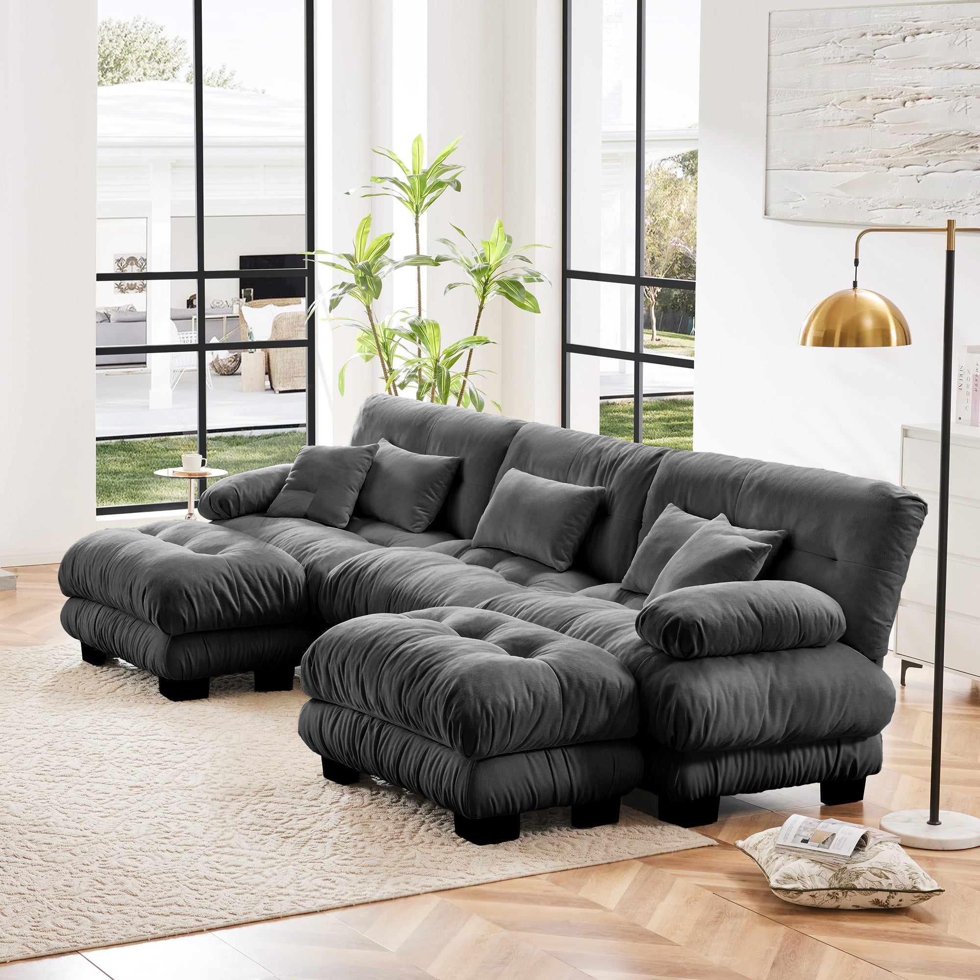 Luxury Modular Sectional Sofa Couch - Oversized U Shaped Cloud Couch For Living Room,Deep Seat Sofa Couch With 2 Ottomans ,Chenille Gray