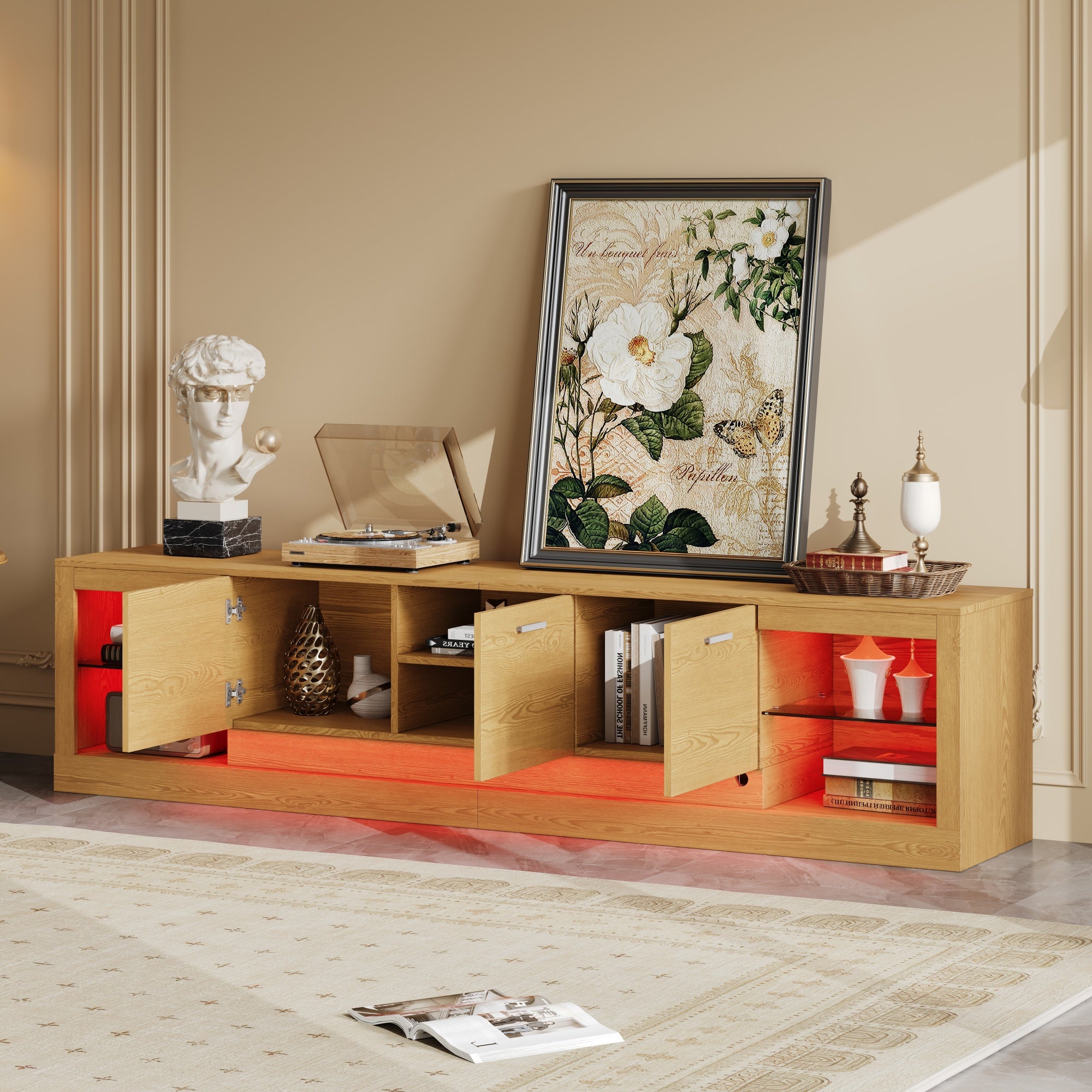 78 Modern TV Stand With 6 Cabinets& 2 Open Compartments, Entertainment Center For TVs Up To 90, Television Console For Living Room, Bedroom, Home Theatre