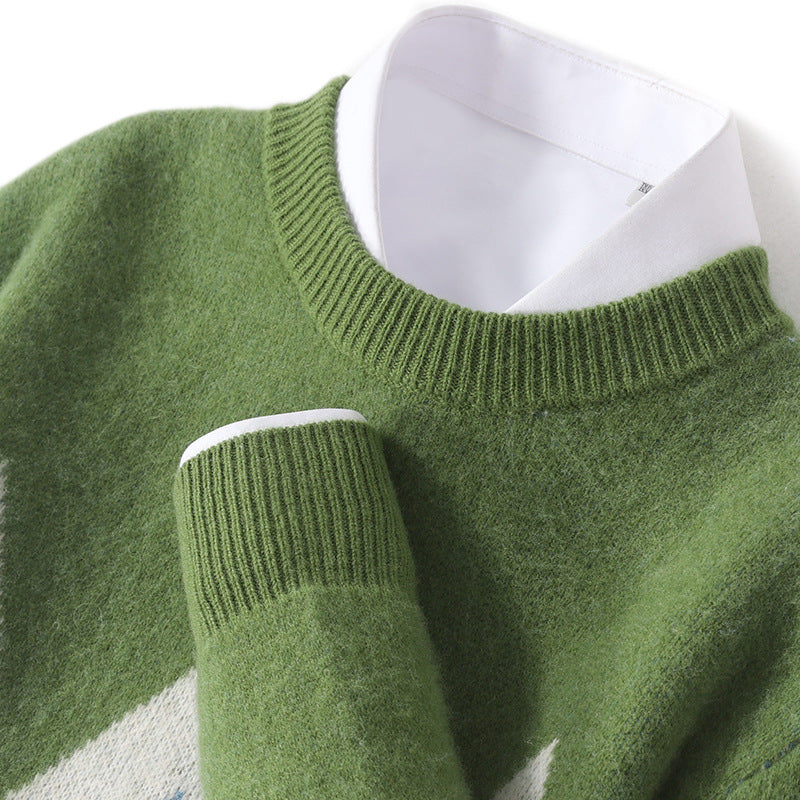 Men's Round Neck Thickened Pullover Wool Sweater