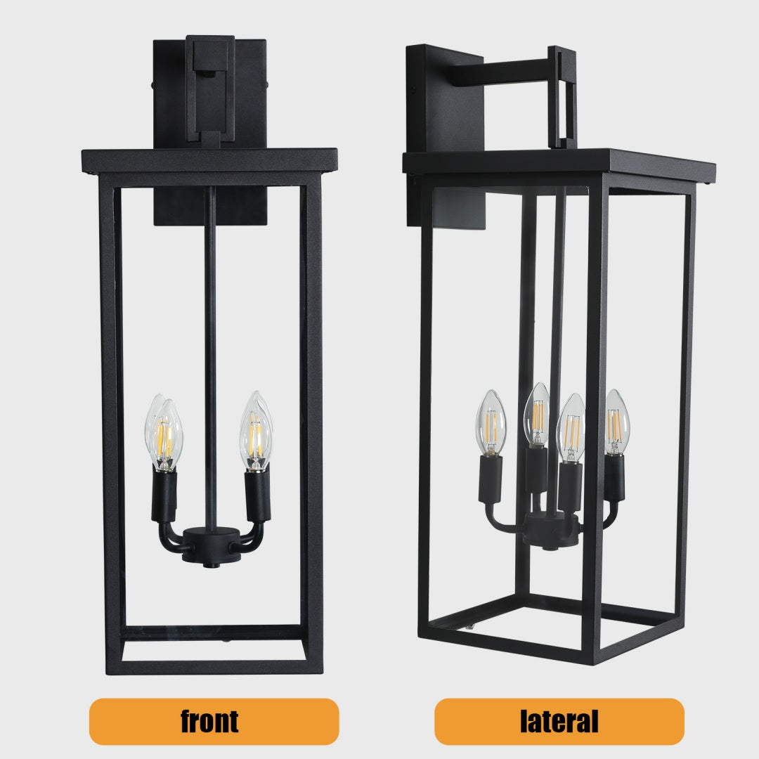 26in  H 1ps Modern Outdoor Wall Lanterns With Black Metal Frame And Clear Glass, 4 E12 Bulb Socket, Weatherproof Wall Sconces For Porch, Garden, Patio  No Bulbs