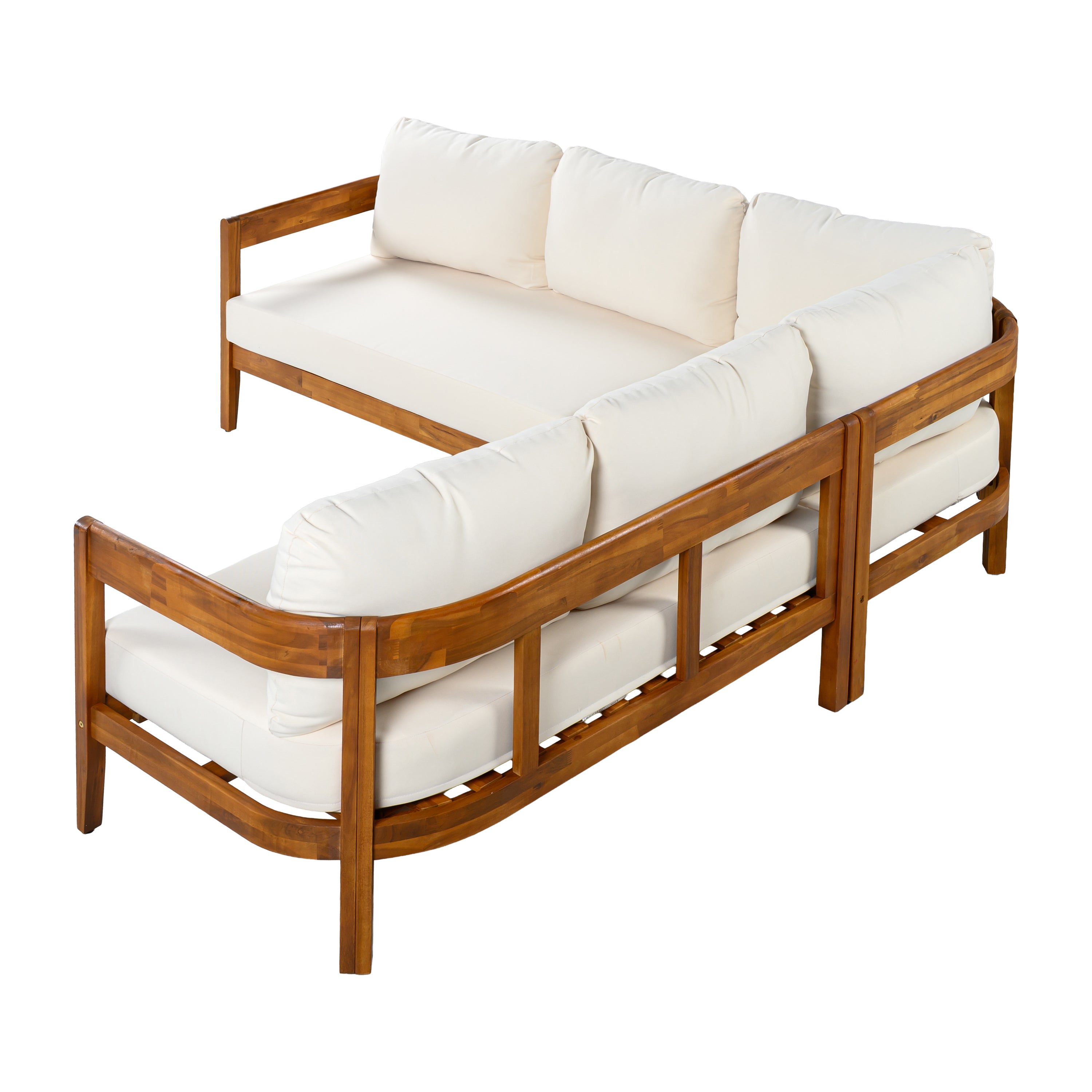 U-Style Acacia Solid Wood Patio Furniture Set  Outdoor Patio Conversation Furniture Set With 6 Soft Seat Cushions And Backpack   All Weather Outdoor Patio Sofa With Arc Frame  For Backyard  Garden.
