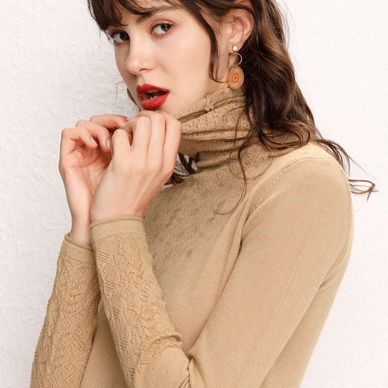 Hollow Pile Neck Turtleneck Loose Sweater