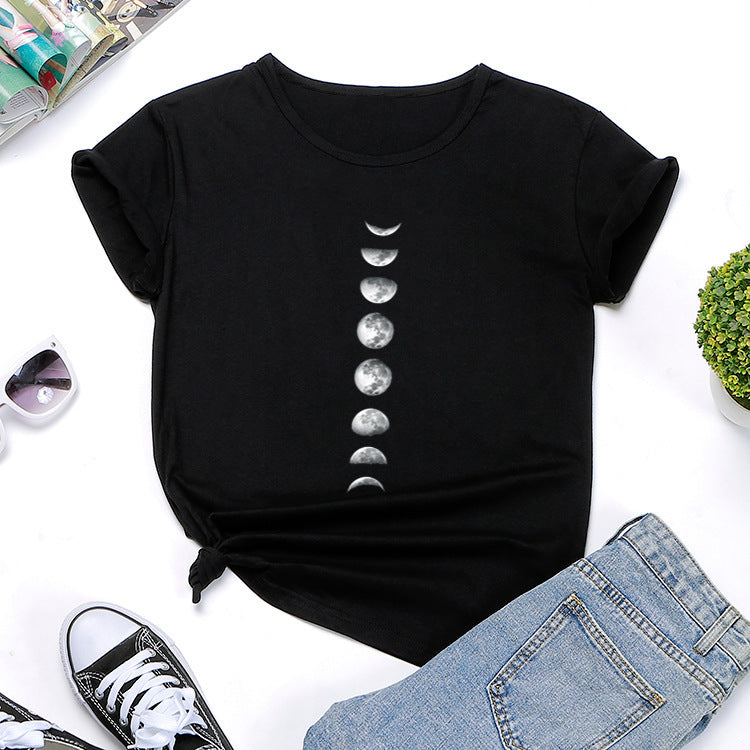 Women's Moon Print T-Shirt Women Short Sleeves