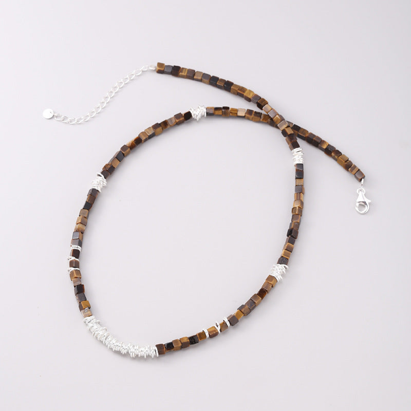 925 Sterling Silver Stitching Tiger Eye Necklace