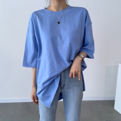 Round Neck Pullover Loose Bottoming Shirt T-shirt Women Pure Cotton