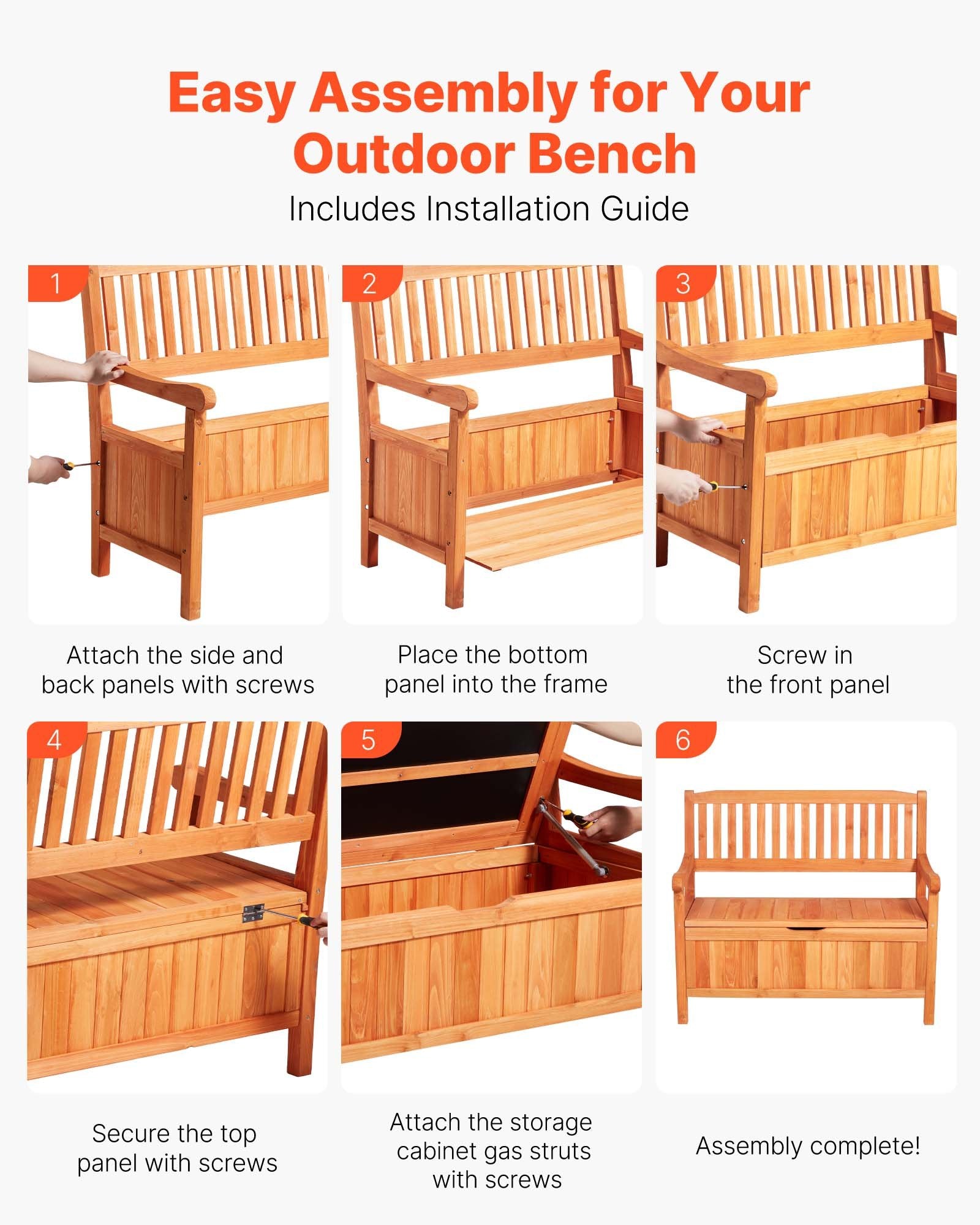 33 Gal Outdoor Wood Storage Bench Deck Box Waterproof 2-Person Outdoor Seating